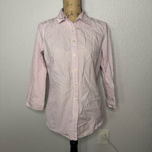 J Crew Factory 3/4 Sleeve Purple Striped Cotton Button Down Shirt Women Size M